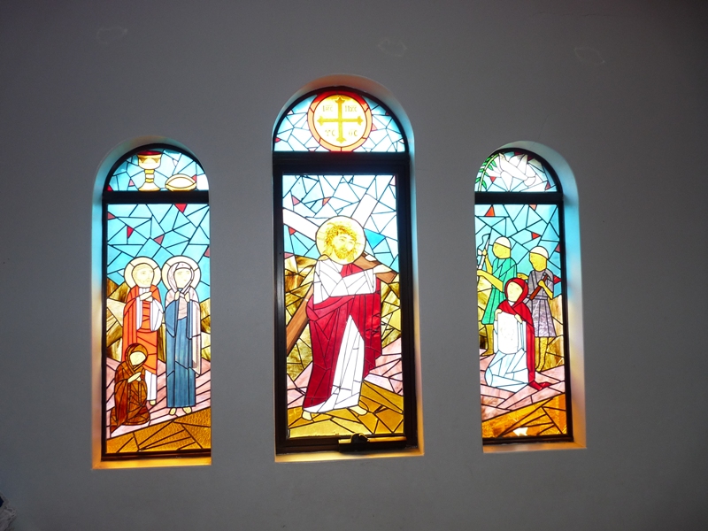 Church crucifix Stain Glass view